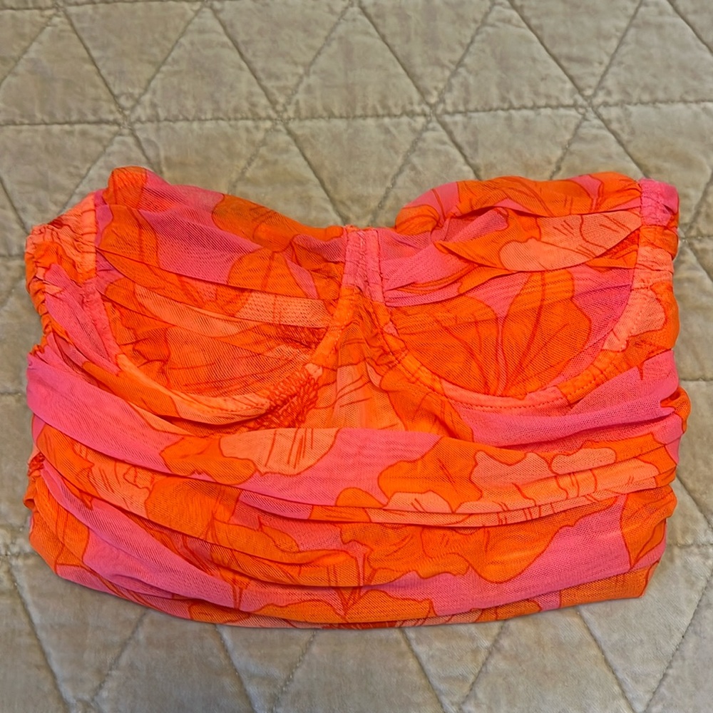 Zara orange and pink strapless crop top - Size S